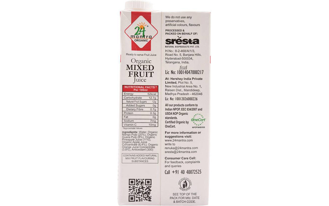 24 Mantra Organic Mixed Fruit Juice    Tetra Pack  1 litre